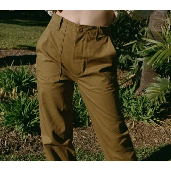 💕DOEN💕 Walker Pant ~ Barrel Leg Button Fly Pants Boscage 12 NWT - Picture 5 of 15